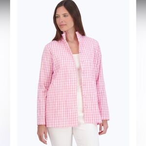 Women’s Foxcroft pink and white gingham buttoned-down long-sleeve shirt, sz 6
